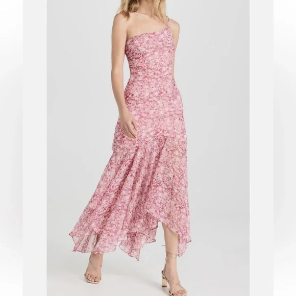 Astr The Label Malvina Pink Floral Asymmetrical One Shoulder Midi Dress S $138 - Picture 2 of 16